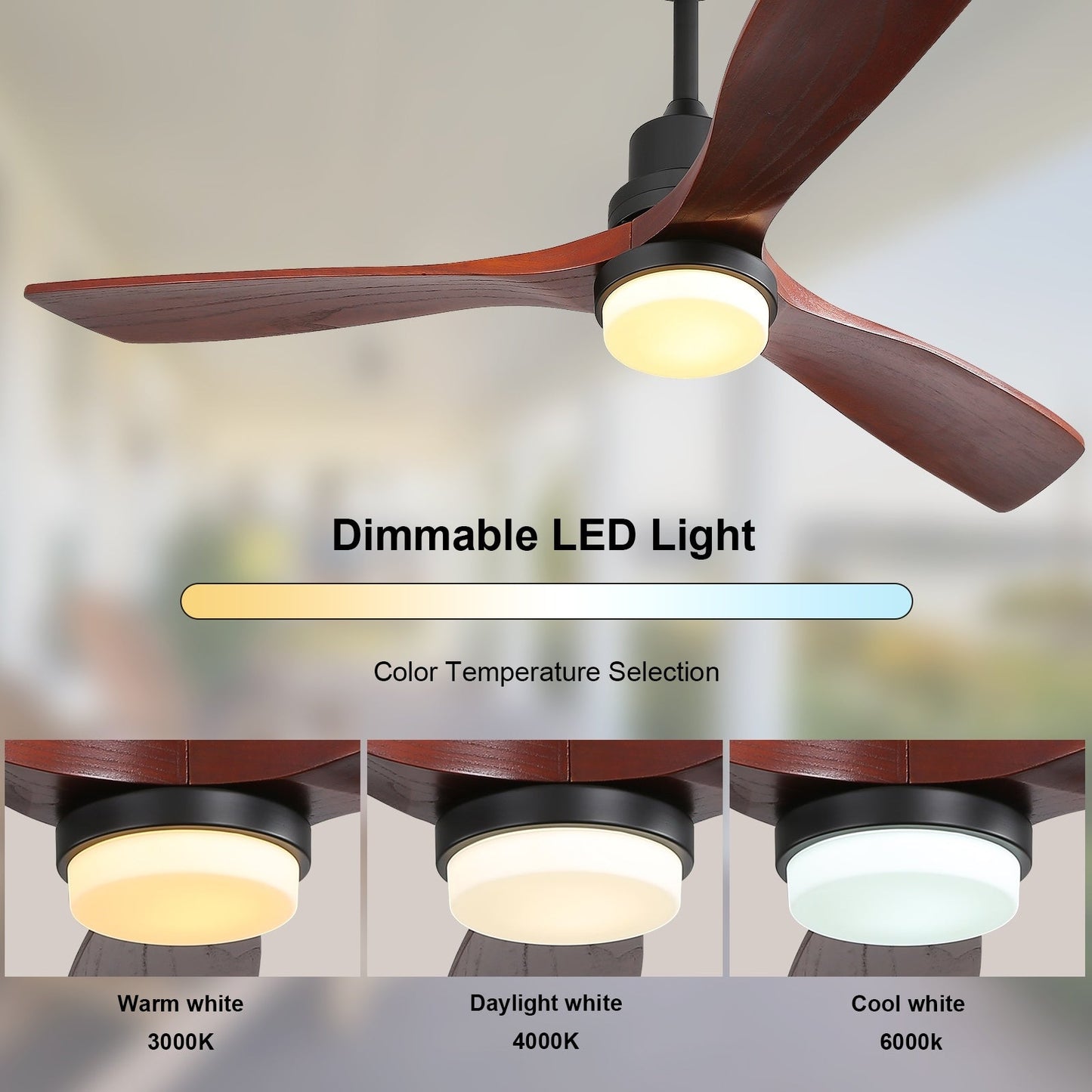 Sofucor 52 Indoor Wood Ceiling Fan Light with Remote, Integrated Light Optional