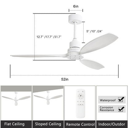 52 inch Modern Solid Wood / ABS Ceiling Fan With Remote Control(No Light),6 WInd Speed,Reversible Airflow