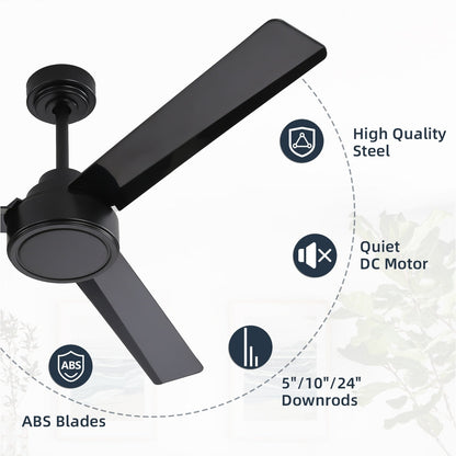 52 inch Modern Solid Wood / ABS Ceiling Fan With Remote Control(No Light),6 WInd Speed,Reversible Airflow