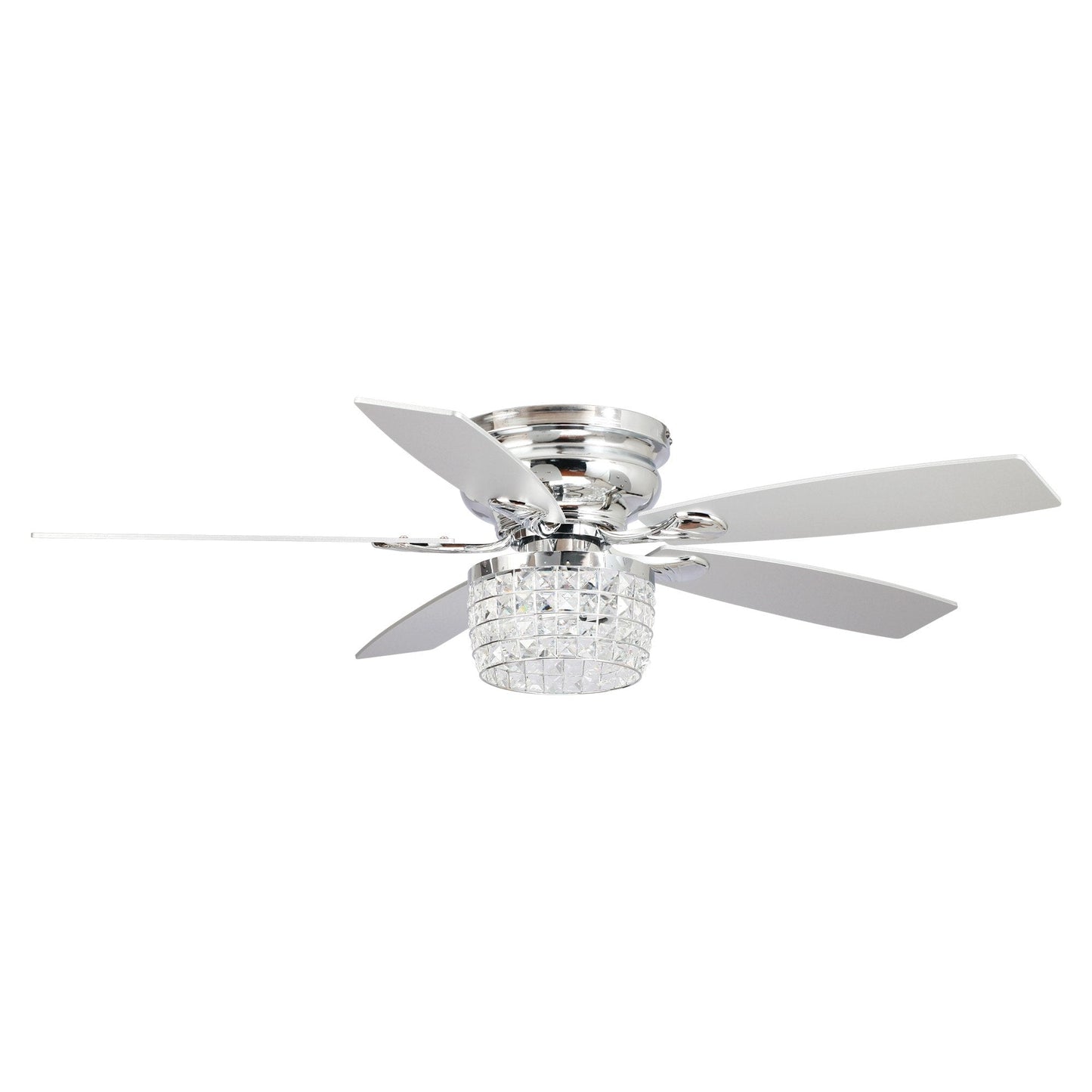 52 Chrome Crystal Flush Mount Ceiling Fan with Light Kit and Remote