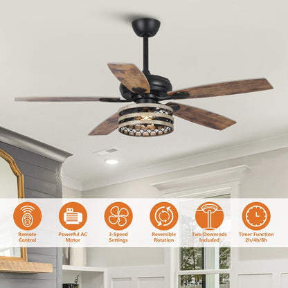 52 Farmhouse Driftwood 5-Blade Black Caged Ceiling Fan with Remote