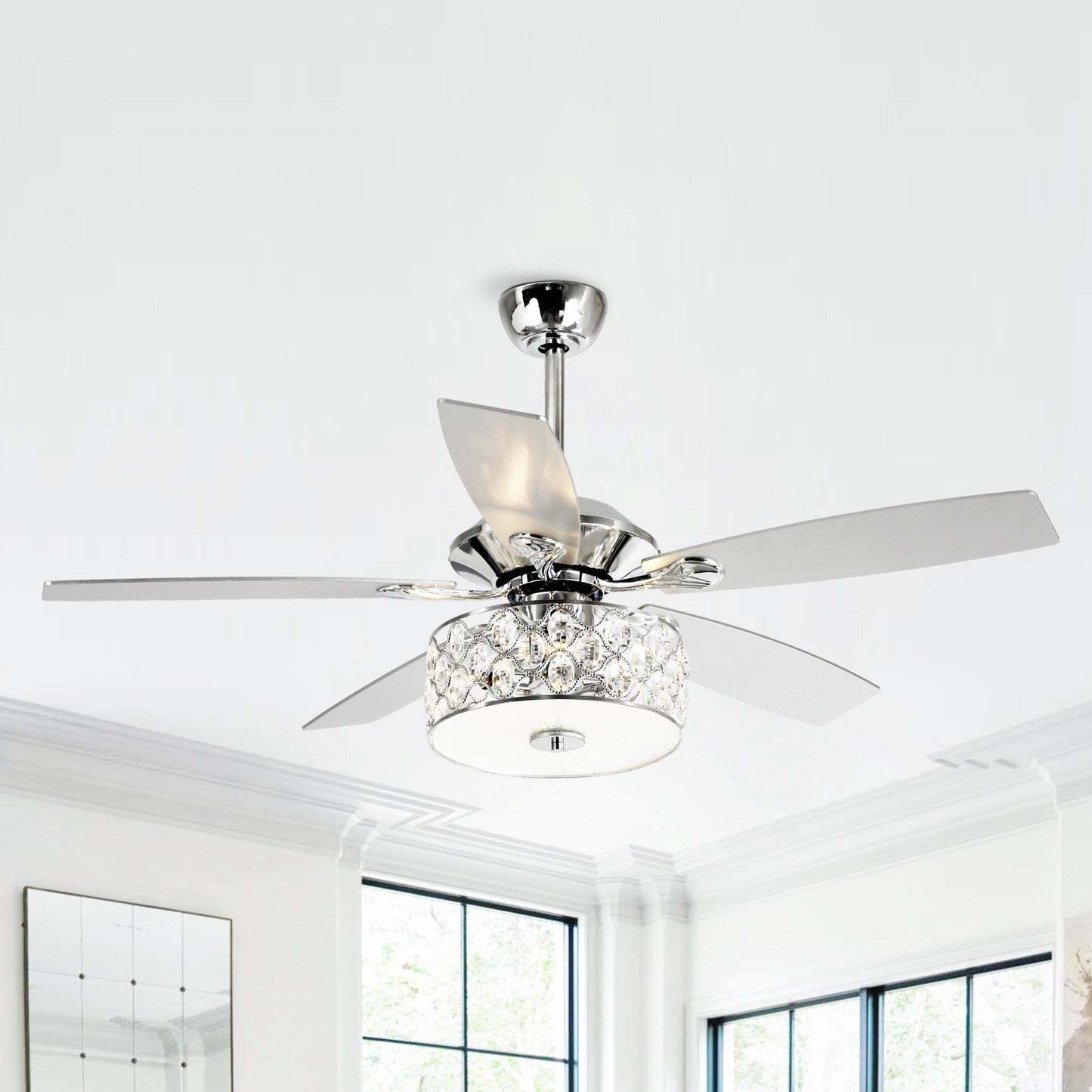 52 Modern 4-Light Chandelier Crystal Ceiling Fan with Remote