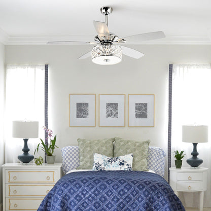 52 Modern 4-Light Chandelier Crystal Ceiling Fan with Remote