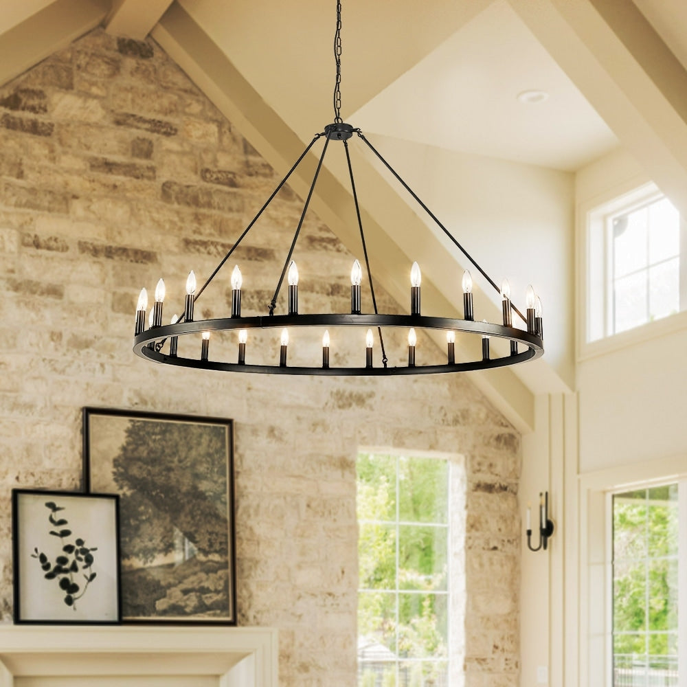 54-inch Round Wagon Wheel 24-light Chandelier