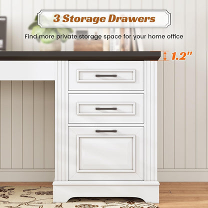 Farmhouse Executive Desk Home Office Desk File Drawer Monitor Stand Power Outlet