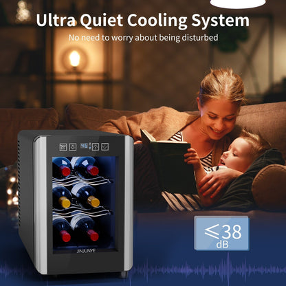 6-Bottle Wine Cooler Refrigerator(46-66°F),Mini Freestanding Beverage Cooler for Summer,Wine Cooler with Temperature Control
