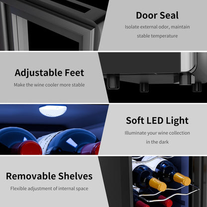 6-Bottle Wine Cooler Refrigerator(46-66°F),Mini Freestanding Beverage Cooler for Summer,Wine Cooler with Temperature Control