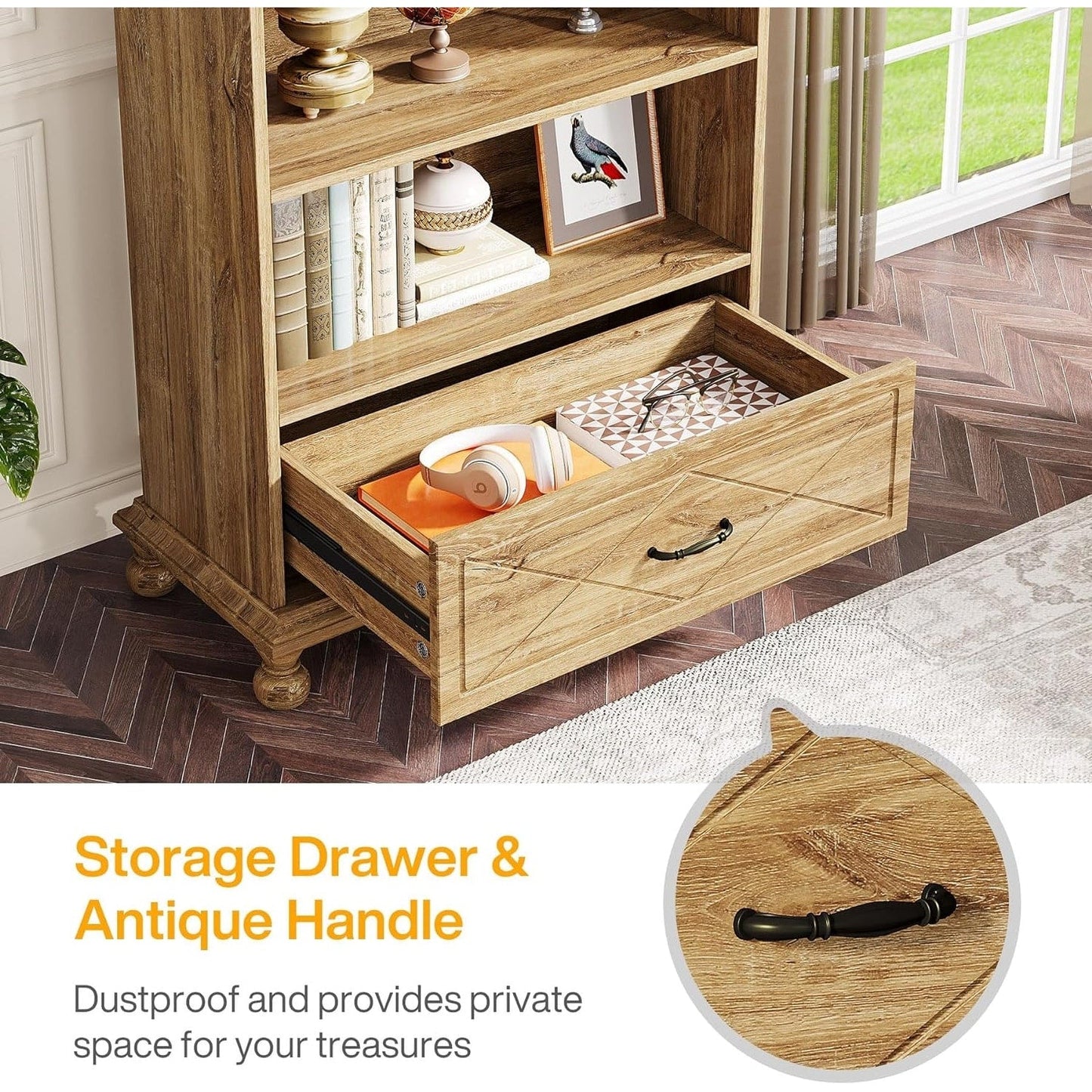 6-Shelf Bookcase Bookshelf with Drawer 71 Book Shelf for Living Room