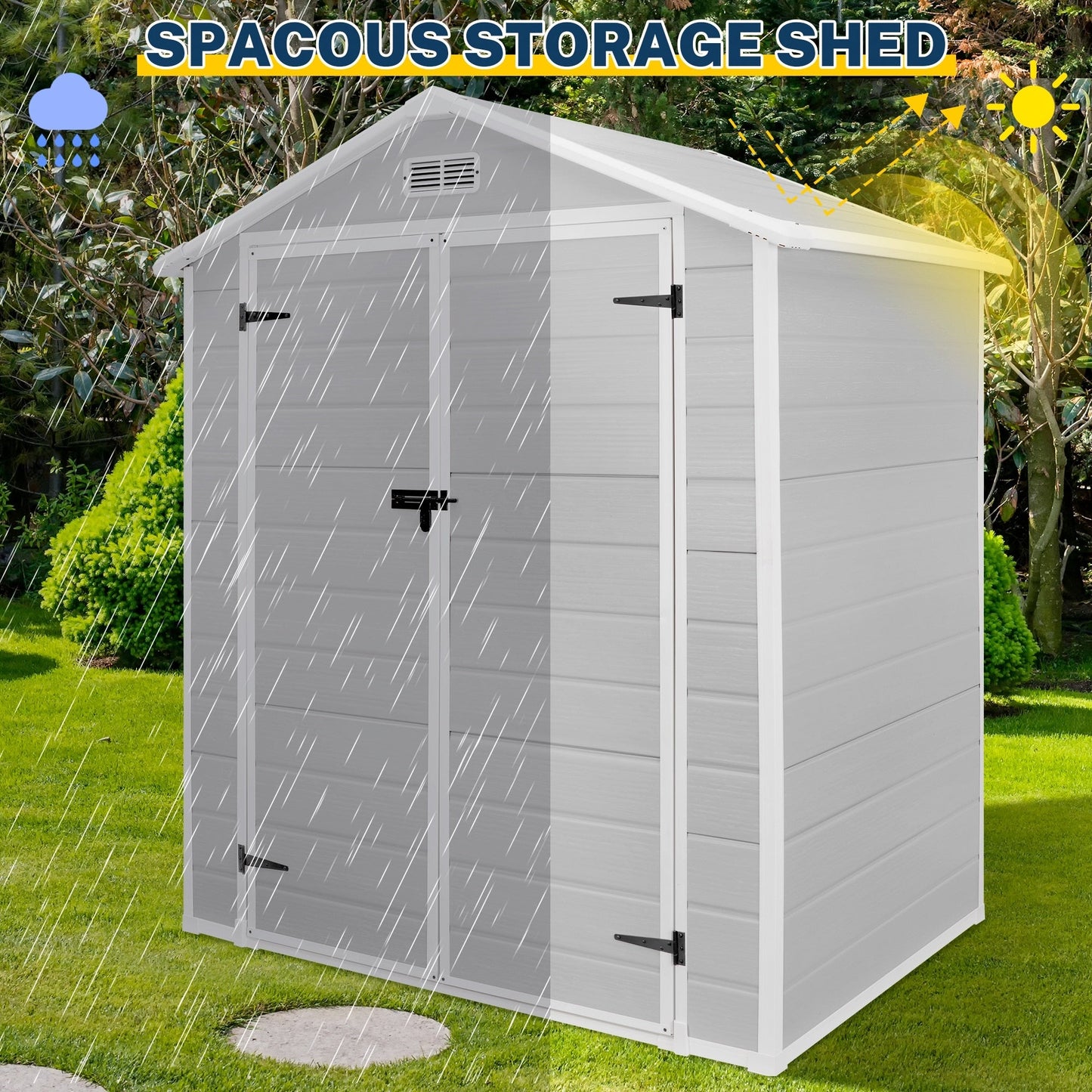 6 ft x 4 ft/6 ft x 8 ft/8 ft x 6 ft/8 ft x 10 ft All-Weather Resin Outdoor Plastic Storage Shed w/Floor, Spire Tool Shed