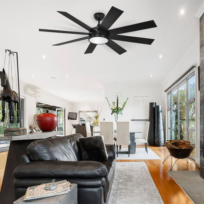 Moasis Matte Black 60-in 8-Blade Ceiling Fan with LED Light and Remote Control - 60