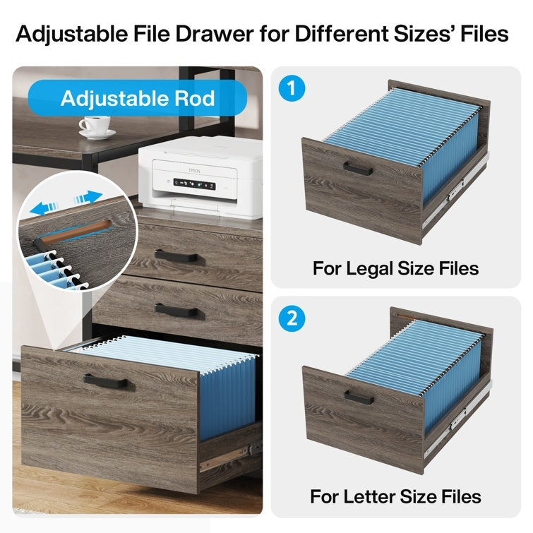 63 Computer Desk with Monitor Stand, Ergonomic Home Office Desks with Drawers File Cabinet