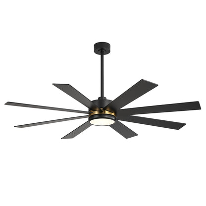 65 Inch 8-Blade Black LED Ceiling Fan with Light and Remote
