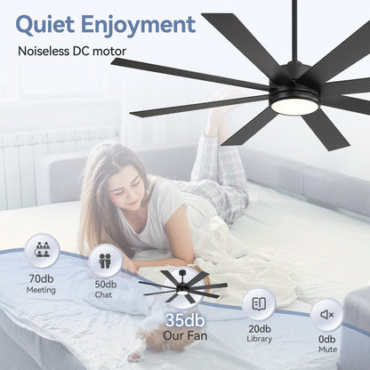 65 Inch 8-Blade Black LED Ceiling Fan with Light and Remote