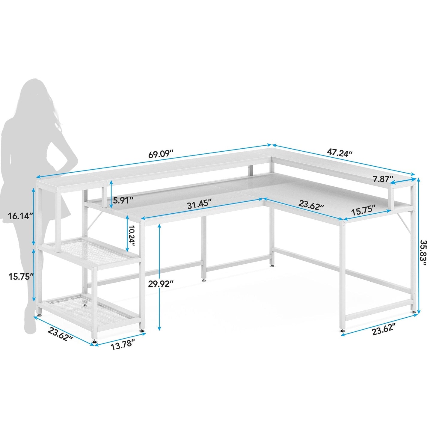 L Shaped Desk with Monitor Shelf, Reversible Corner Computer Desk for Office Home 69