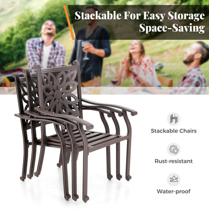 MAISON ARTS Cast Aluminum Dining Chairs/Patio Dining Set with Round Dining Table & 6 Cast Aluminum Patio Chairs