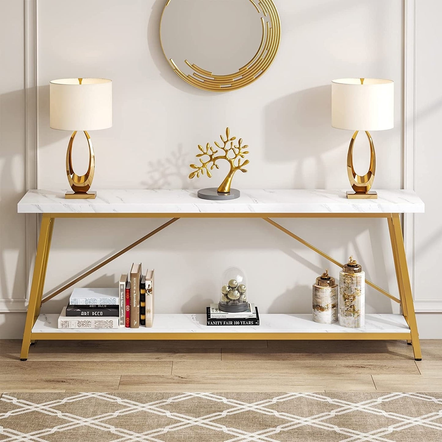 70.9 Inch Extra Long Sofa Table, Industrial Entry Console Table