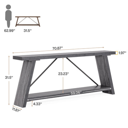 70.9 Inches Long Rustic Wood Console Sofa Table with Storage Shelf