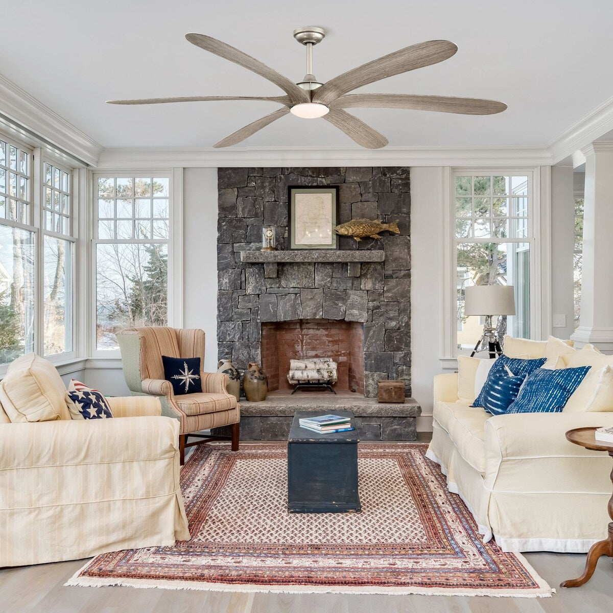 72-inch Driftwood 6-Blade Large DC Ceiling Fan with Light and Remote