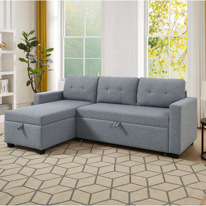 81.5'' Upholstered Convertible 3 Seater Sleeper Sofa with Pull-Out Bed, Reversible Storage Chaise, and Back Cushions