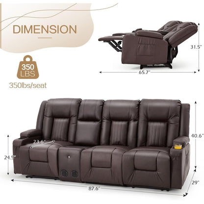 AECOJOY Recliner Sofa Manual RV Reclining Couch PU Home Theater Seating w/ Console