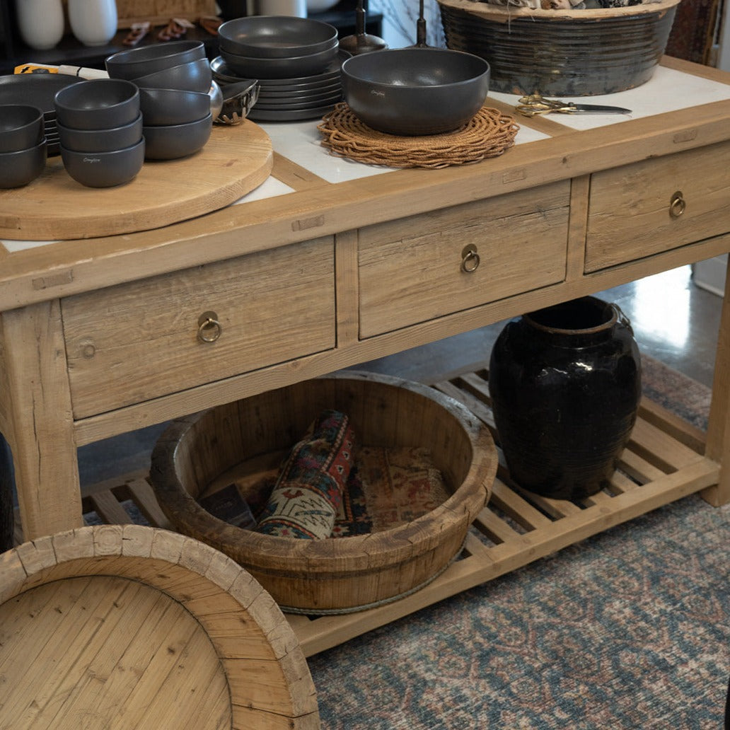 Sawyer Reclaimed Wood Island with Marble inserts