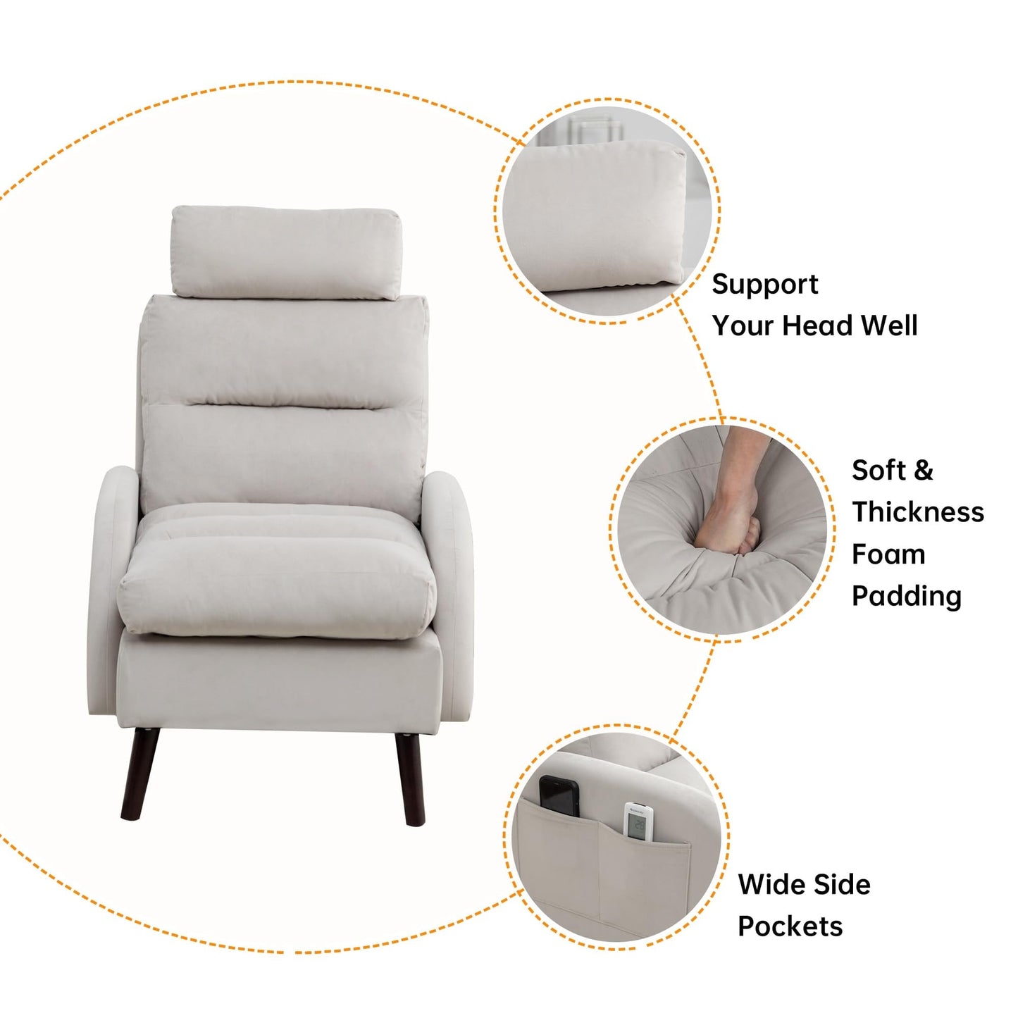 HOMYKA Accent Lounge Chair with Adjustable Backrest Storage Ottoman