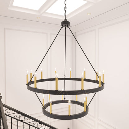 Acroma 20-light Modern Farmhouse 40In Round Wagon Wheel Chandelier with UL