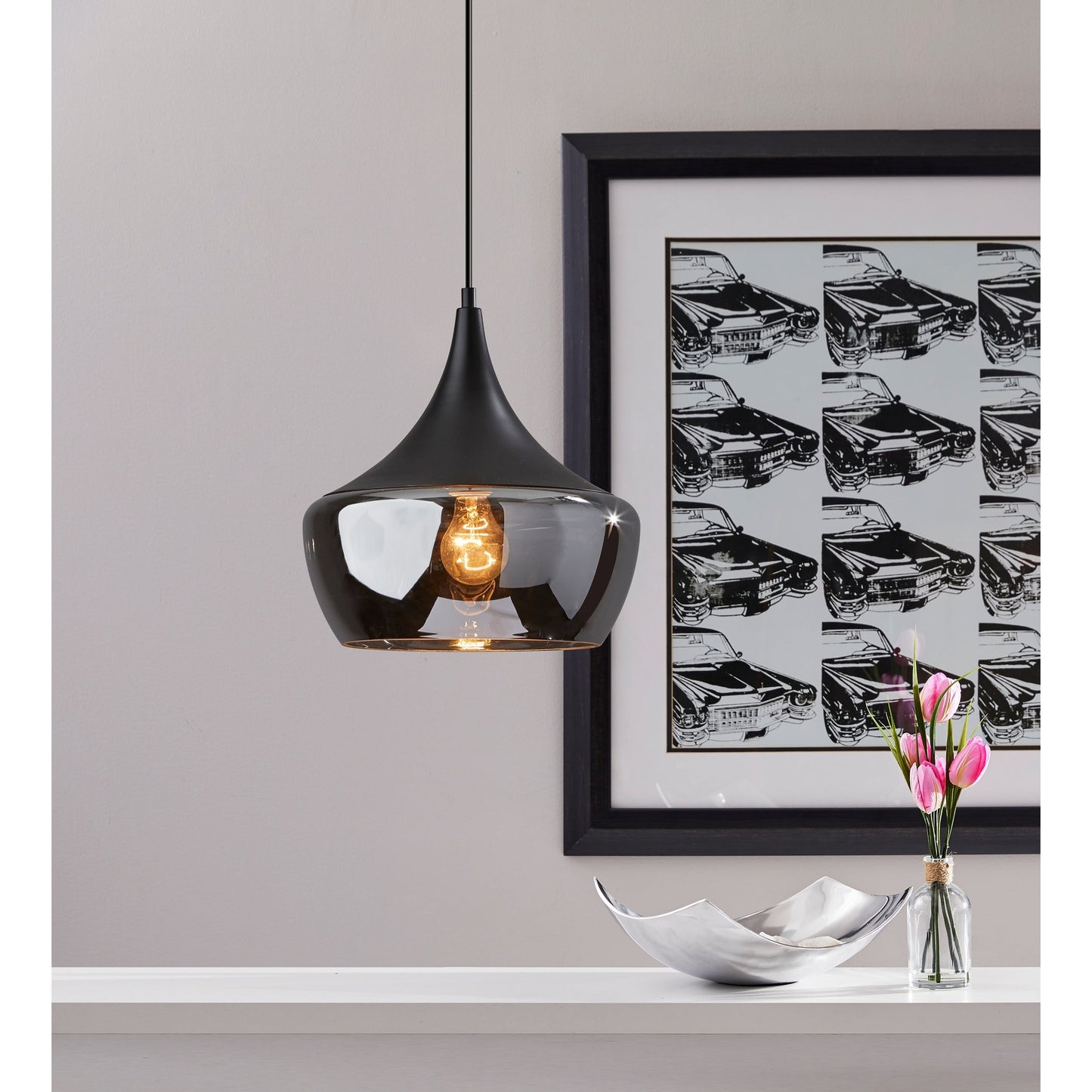 Adesso Black or Steel Eliza Pendant Lamp