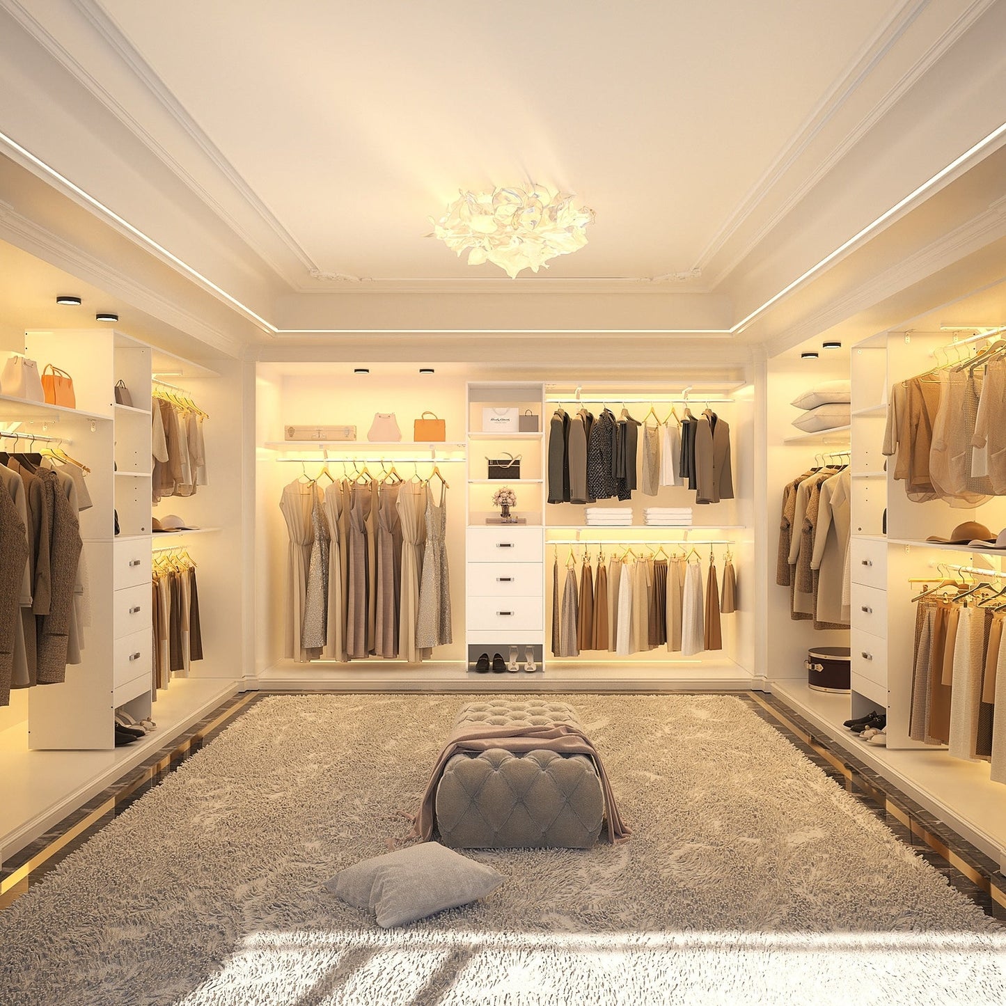 Rackcog 120'' Adjustable Closet Organizer with Drawers, Closet System with DIY Shelves for Reach-in and Walk-in Closet