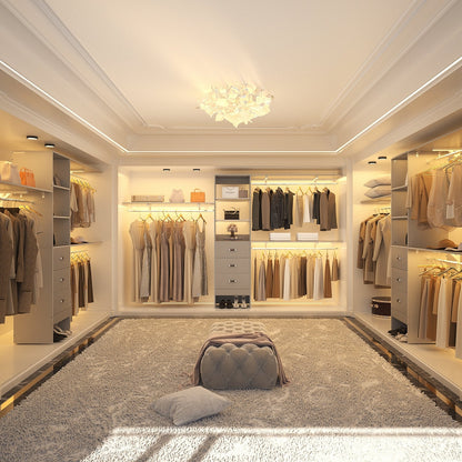 Rackcog 120'' Adjustable Closet Organizer with Drawers, Closet System with DIY Shelves for Reach-in and Walk-in Closet