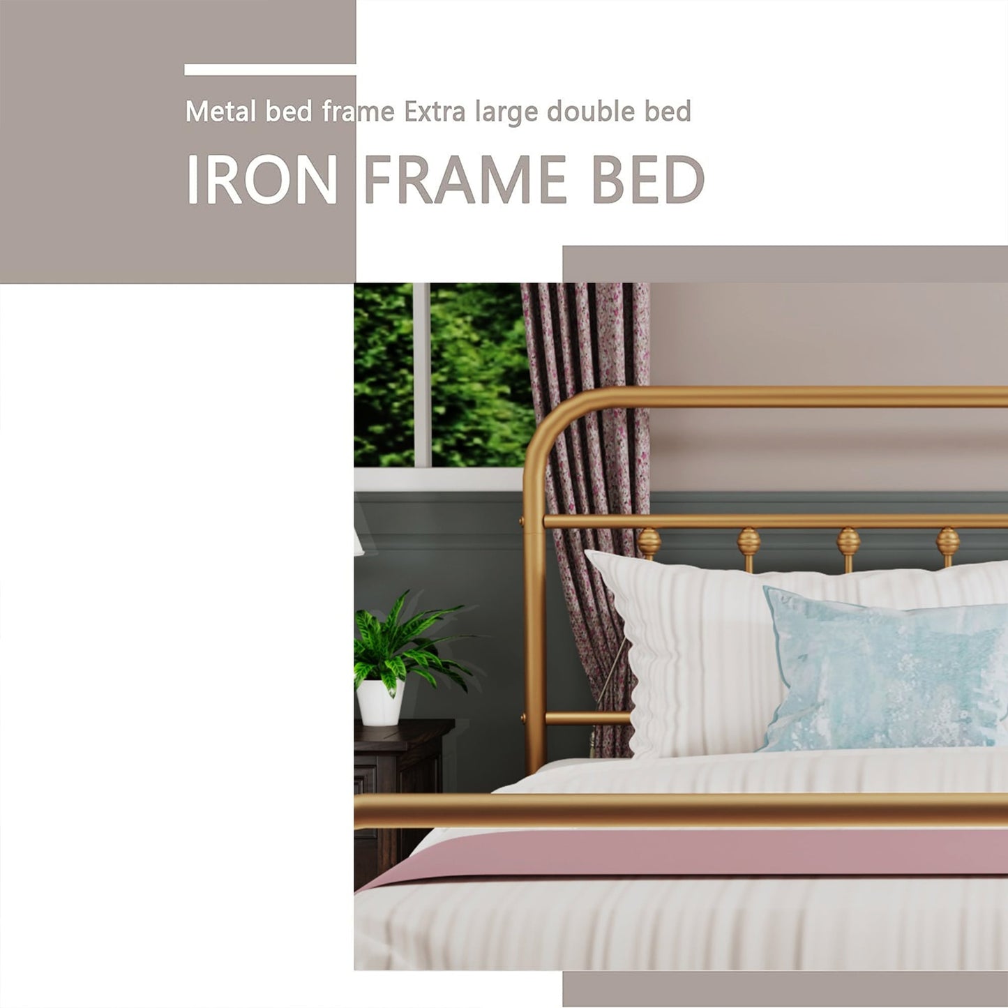 Alazyhome Simple Vintage Metal Platform Bed Frame, Easy-Assembly