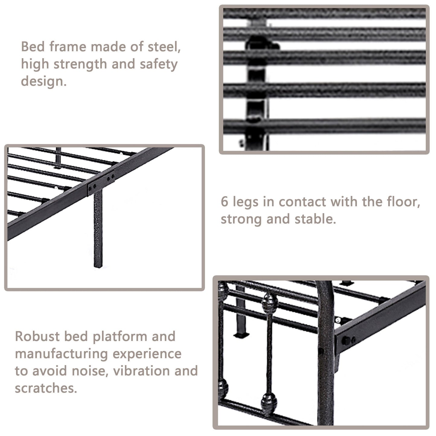 Alazyhome Simple Vintage Metal Platform Bed Frame, Easy-Assembly
