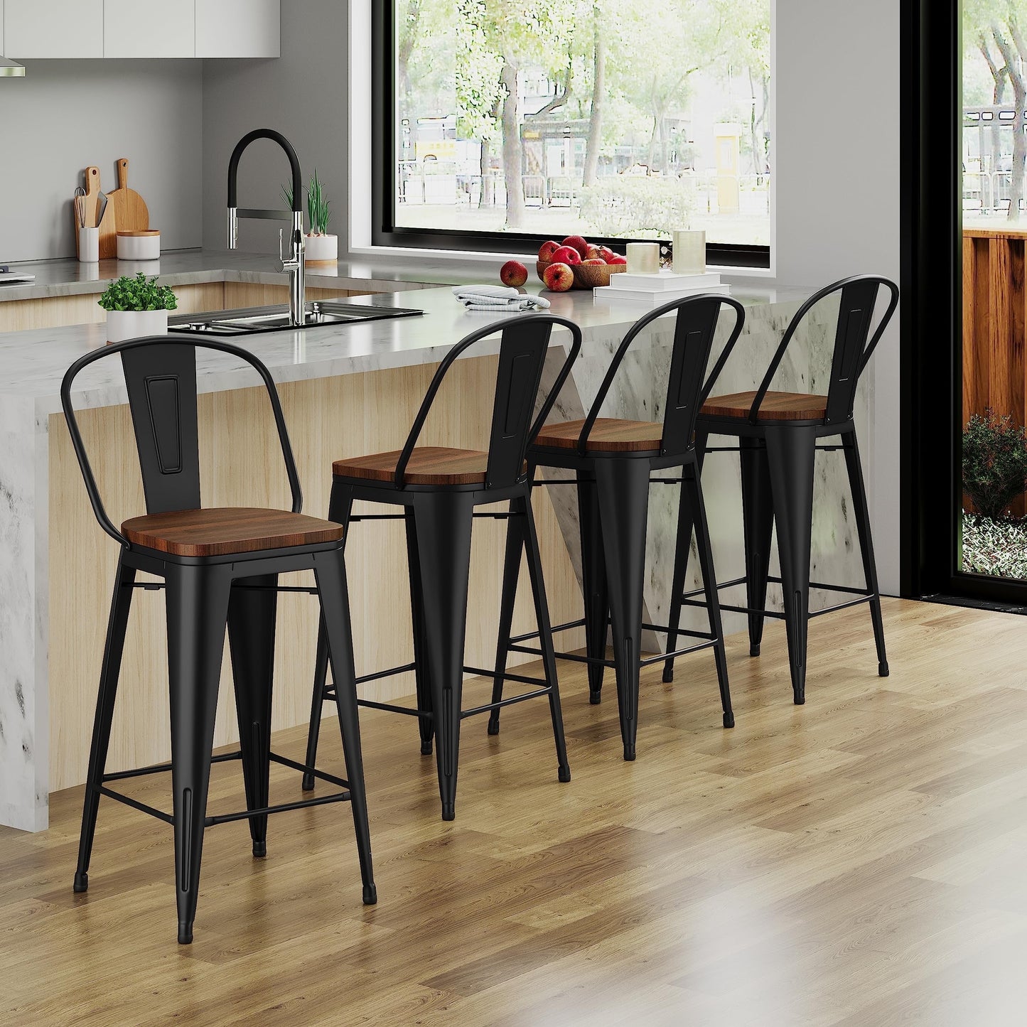 Andeworld farmhouse bar stools ,counter height bar stools set of 4 - Set of 4