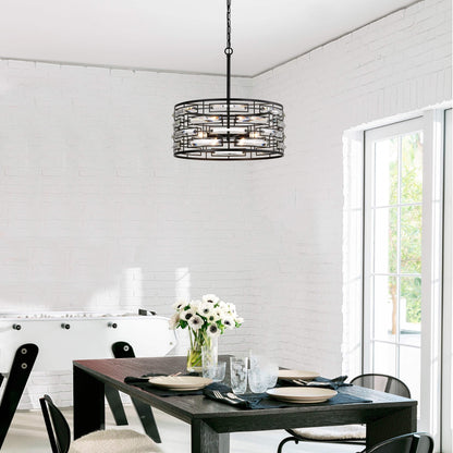 Anita Drum Shade Chandelier with Clear Glass Prism