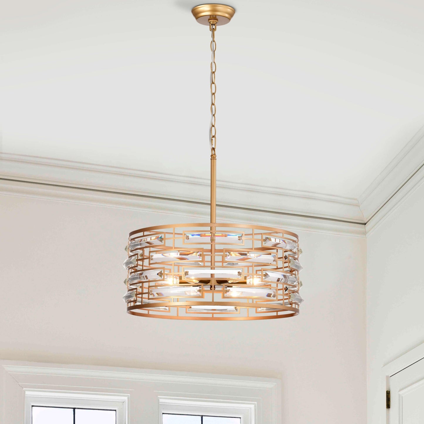 Anita Drum Shade Chandelier with Clear Glass Prism
