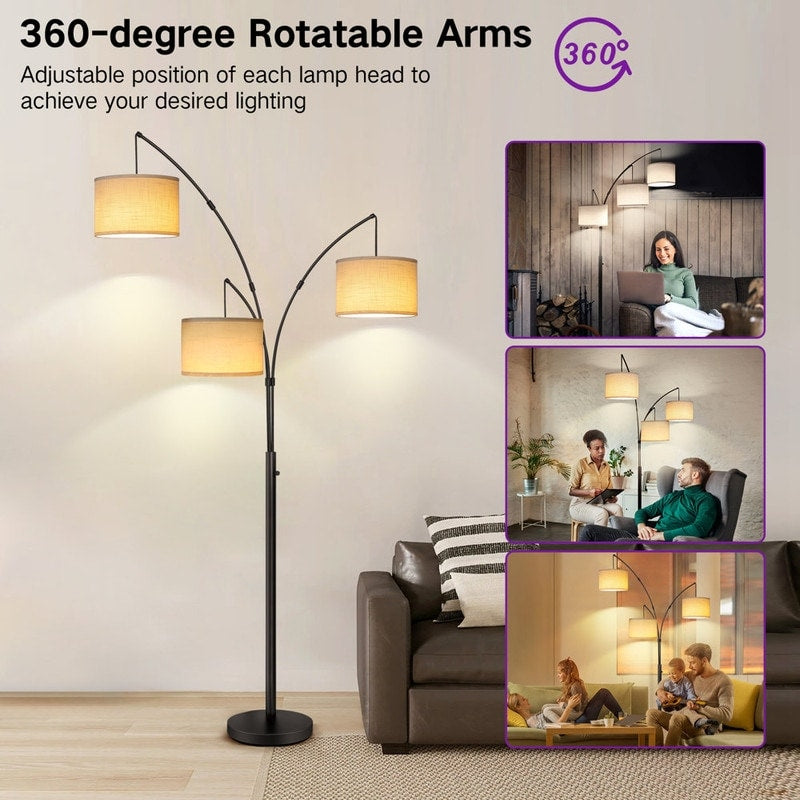 Arc LED Floor Lamp Dimmable Modern Black 3 Light Arched Tall Floor Lamp