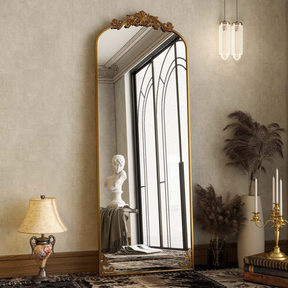 Arched Full Length Mirror with Baroque Flower Design