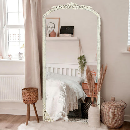 Arched Full-Length Solid Wood Carving Floor Mirror