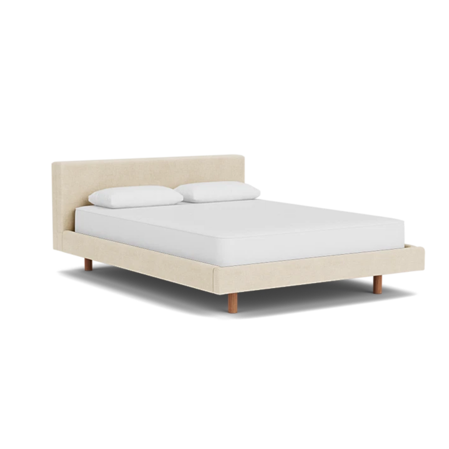 Custom Fabric Bento Queen Bed - Walnut Leg