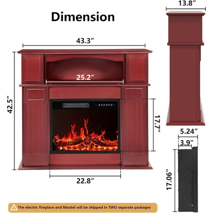 BOSSIN 43 Electric Fireplace with Mantel, 23 inch Electric Fireplace Insert,Freestanding TV Stand with Fireplace Wooden Firebox