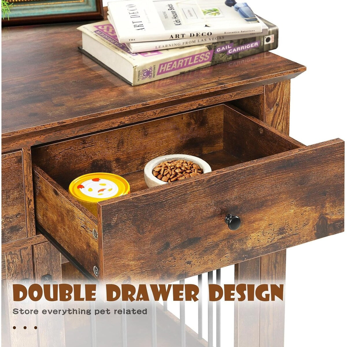 BOSSIN 44 Inch Large Dog Crate Furniture, Wooden Dog Kennel End Table with Storage Drawers, Decorative Pet Crates Dog House