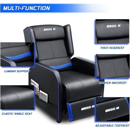 BOSSIN PU Leather Ergonomic Gaming Single Recliner Seating Sofa for Living Room