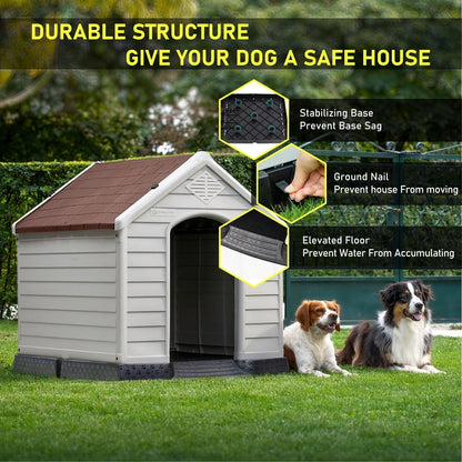BOSSIN Plastic Dog House for Small to Large Sized Dogs, Indoor Outdoor Insulated Doghouse Puppy Shelter with Elevated Floor