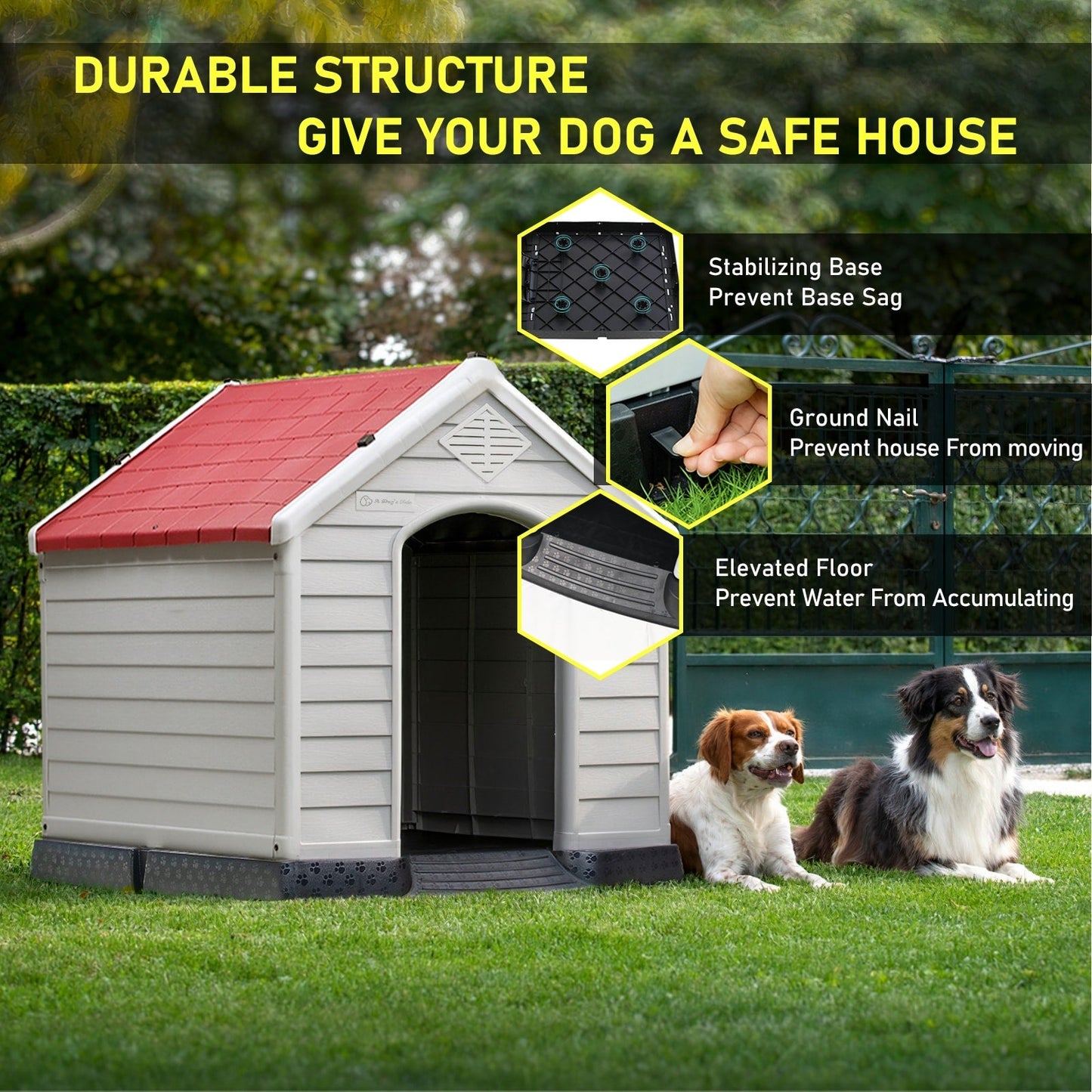 BOSSIN Plastic Dog House for Small to Large Sized Dogs, Indoor Outdoor Insulated Doghouse Puppy Shelter with Elevated Floor