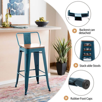 Bar Stools With Back set of 4 Industrial Metal Barstools with Wooden Seats