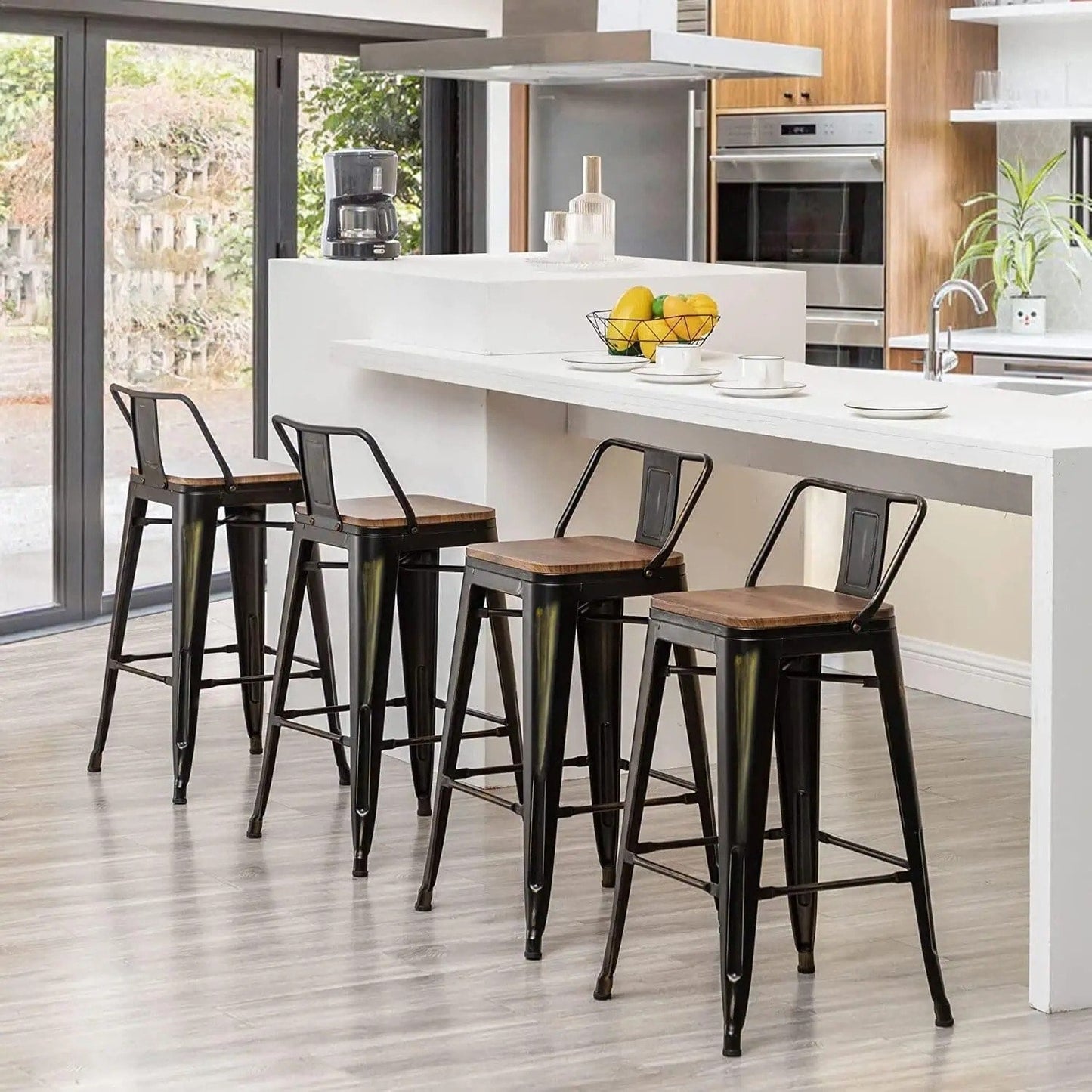 Bar Stools With Back set of 4 Industrial Metal Barstools with Wooden Seats