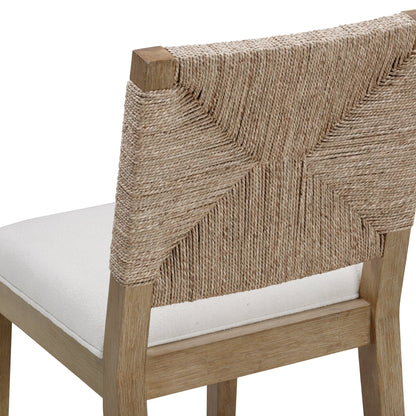 Beacon Bohemian Boucle Bar Stool, Upholstered Counter Height Chair with Solid Wood Frame and Woven Seagrass Back