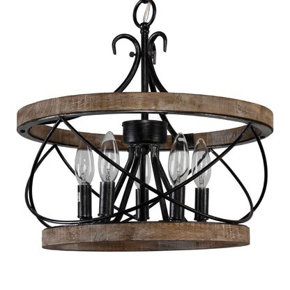 Bella Depot 5-Light Rustic Cage Wood Chandelier Dimmable Lighting, 15.7 Adjustable Farmhouse Pendant Light for Kitchen Island