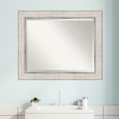 Beveled Wood Bathroom Wall Mirror - Trellis Silver Frame - Trellis Silver