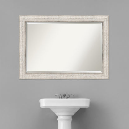 Beveled Wood Bathroom Wall Mirror - Trellis Silver Frame - Trellis Silver